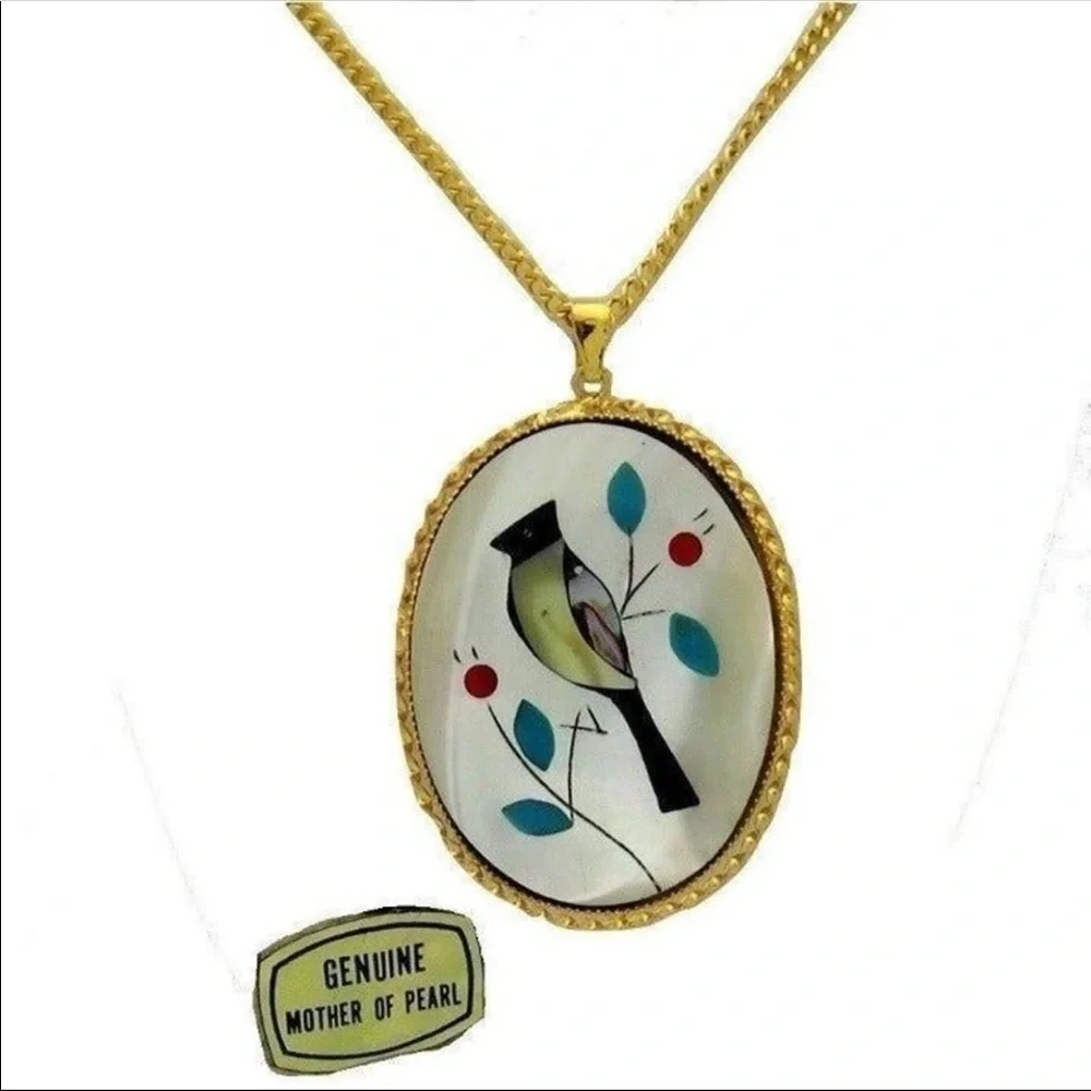 Vintage Mother of Peal Bird Inlay Necklace